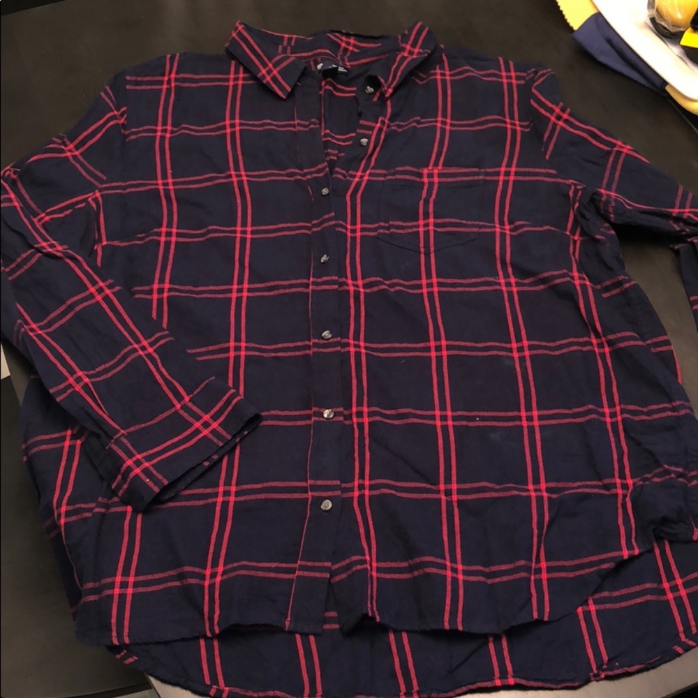 Navy Blue/Red Striped Button Down